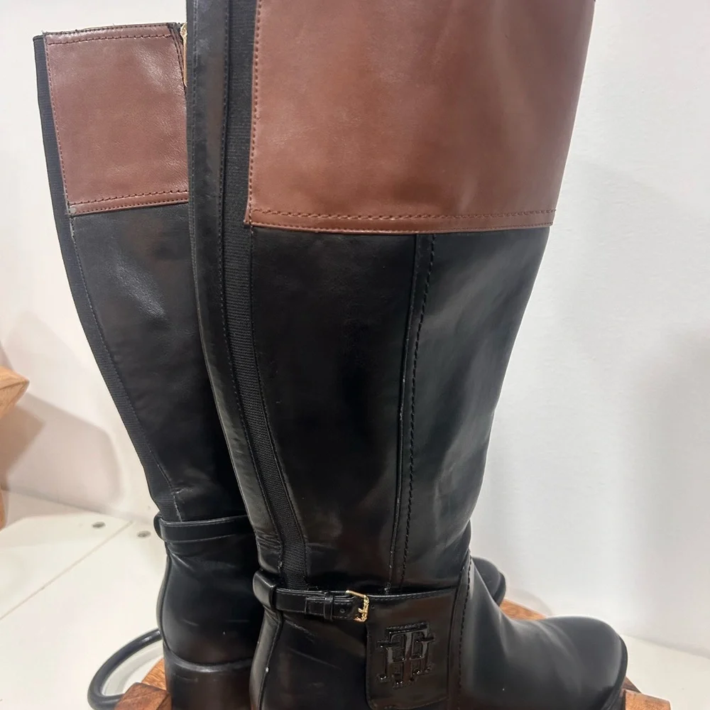 Tommy Hilfiger Black and Brown Over the‎ Knee Boots